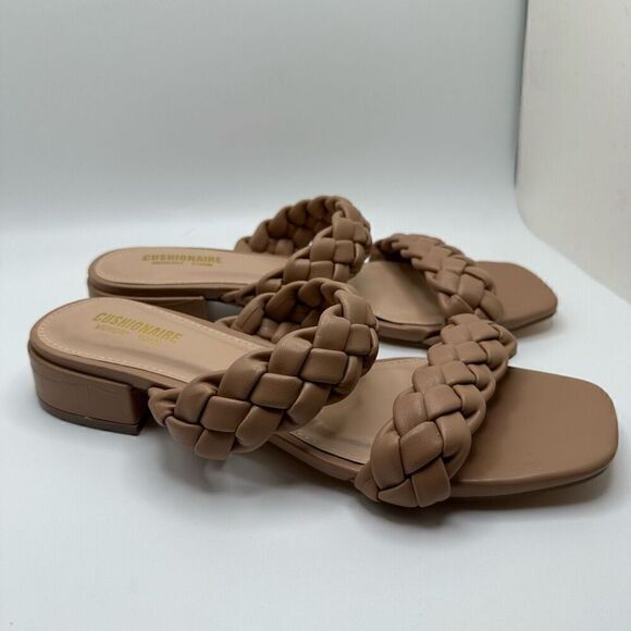 CUSHIONAIRE Women's two band braided low block heel slide sandal +Memory Foam 7 - Picture 1 of 7
